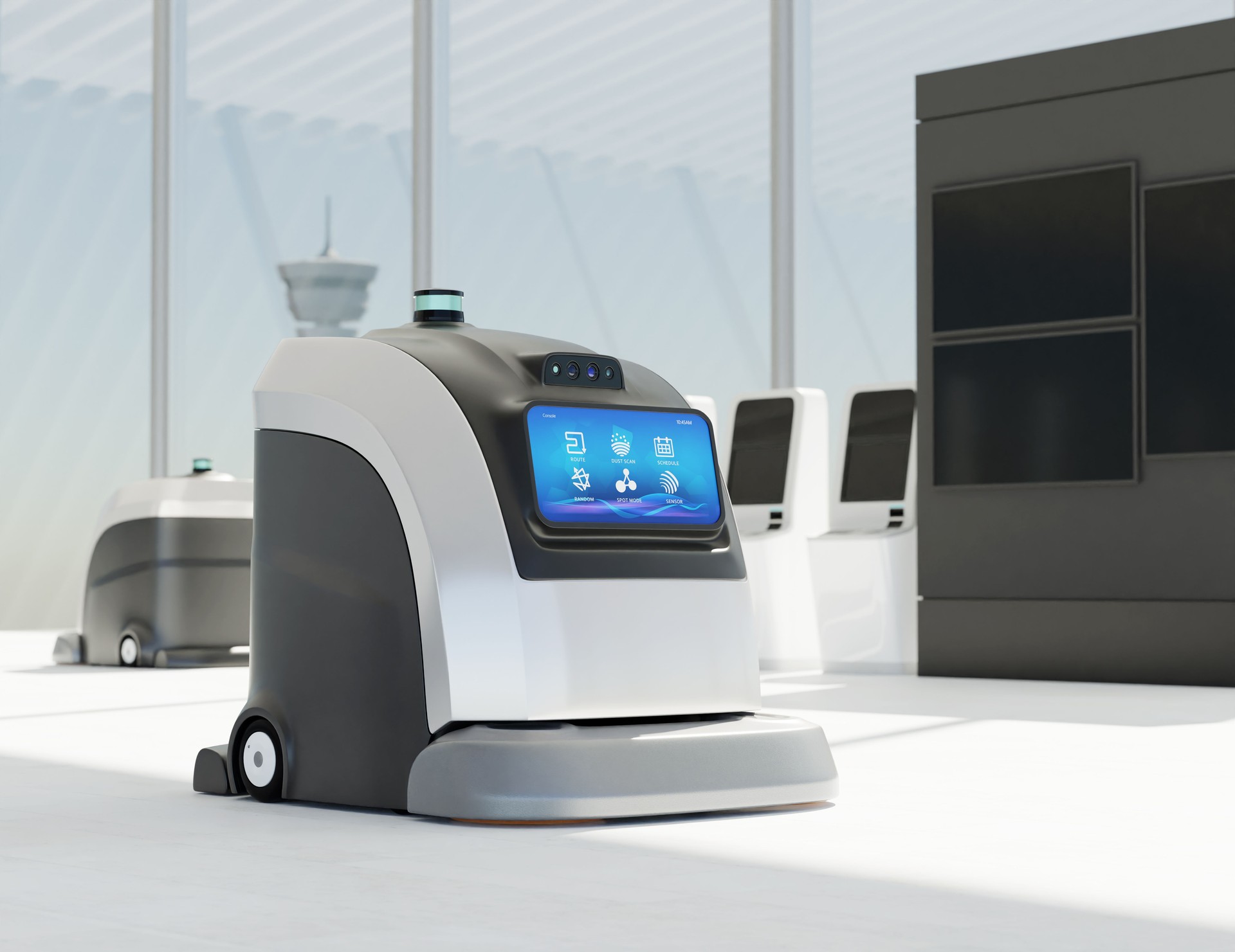 Autonomous Robot Cleaners Cleaning floor in the airport